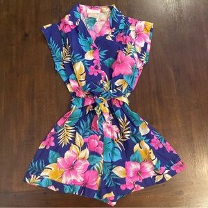 Vintage Ask Ilene! Size 12 made in USA tropical flowers romper with belt